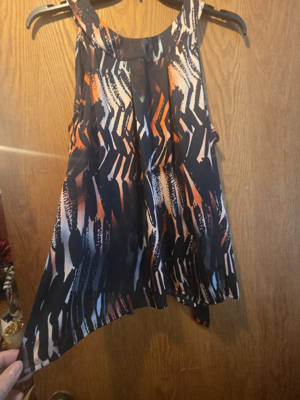 a.n.a Black, Orange & Cream Abstract Halter Blouse
